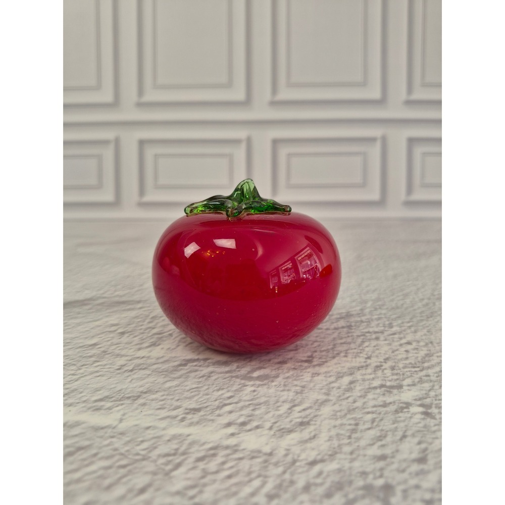 Red‎ Art Glass Murano Style Tomato Paperweight Hand Blown Glass Fruit Decor